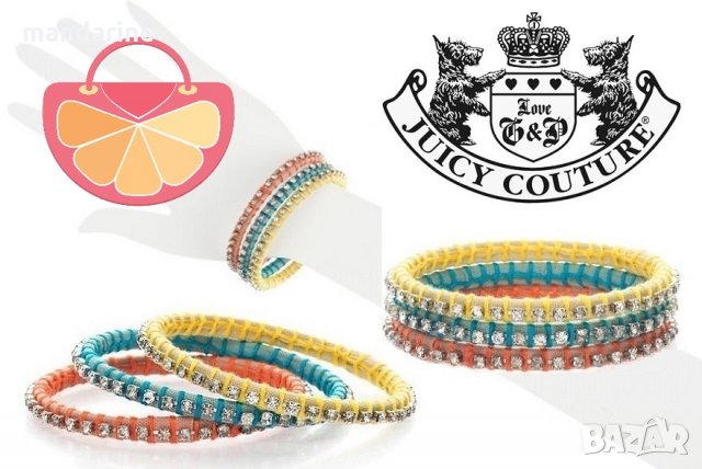 ПРОМО 🍊 JUICY COUTURE 🍊 Комплект метални цветни гривни с декоративни камъни нов с кутия, снимка 2 - Гривни - 21362728