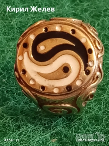 ИН и ЯН Марков сребърен пръстен инкростиран в черно и бял емайл 28736, снимка 4 - Пръстени - 52918714