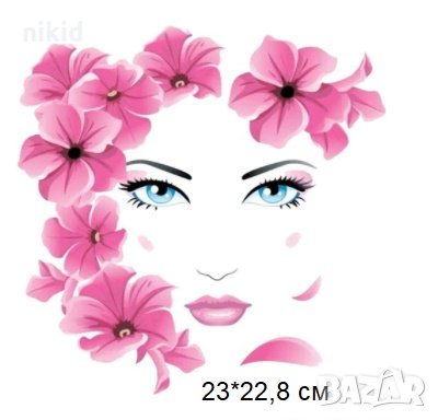 Момиче с лилави цветя лице щампа термо апликация картинка за дреха блуза  чанта в Други в гр. Ямбол - ID30436358 — Bazar.bg