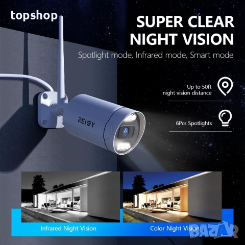 Чисто нова REIGY 8MP WIFI CCTV система с 2TB твърд диск, комплект домашни и външни охранителни..., снимка 6 - Други стоки за дома - 52906010