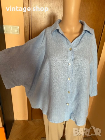 Ленени ризи с къс ръкав в синята гама, снимка 7 - Ризи - 53955451