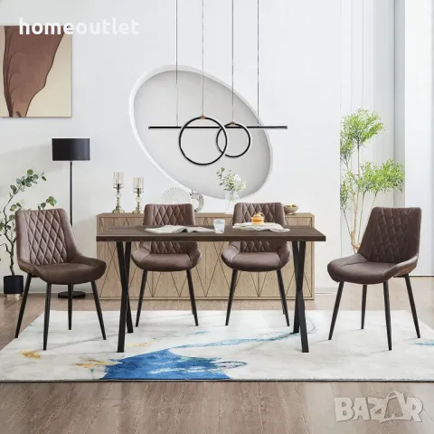 Трапезни столове с дамаска от PU кожа в кафяво (к-кт от 2 бр.) C-UDC069DBR, снимка 3 - Столове - 49273021