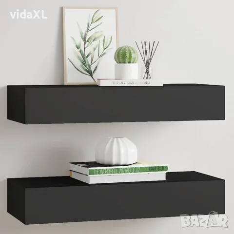 vidaXL Стенни рафтове с чекмеджета, 2 бр, черни, 60x23,5x10 см, МДФ, снимка 2 - Етажерки - 56146915