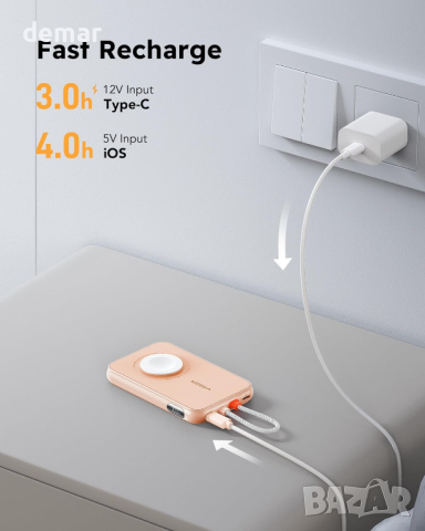 VEGER 5000mAh преносимо зарядно устройство USB C вход и изход за iPhone Samsung Huawei,жълто, розово, снимка 4 - Безжични зарядни - 44621625