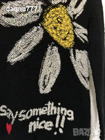Черен пуловер Desigual с пайети „Say something nice“ (размер S) , снимка 6 - Блузи с дълъг ръкав и пуловери - 56536938
