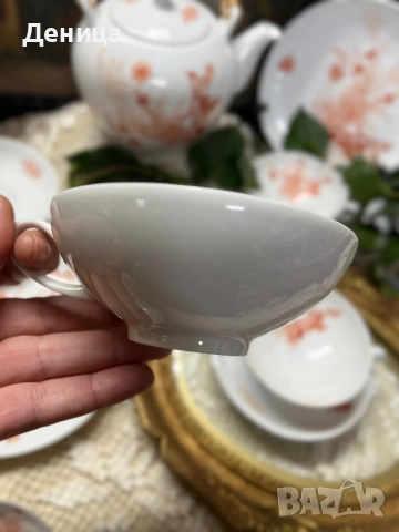 Seltmann Vohenstrauß 1965 Комплект за чай🧡 Бял порцелан и оранжеви цветни клонки. , снимка 14 - Сервизи - 53104264