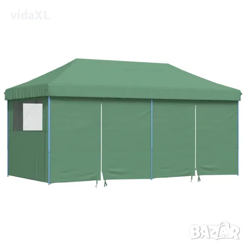 vidaXL Сгъваема парти шатра pop-up с 4 странични стени зелена