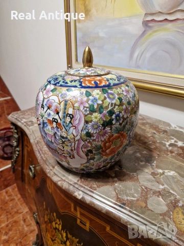 Прекрасна антикварна колекционерска порцеланова китайска купа урна буркан Satsuma , снимка 6 - Антикварни и старинни предмети - 54322565