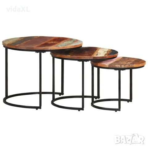 vidaXL Стифиращи маси, 3 бр, регенерирано дърво масив, снимка 9 - Маси - 56147091