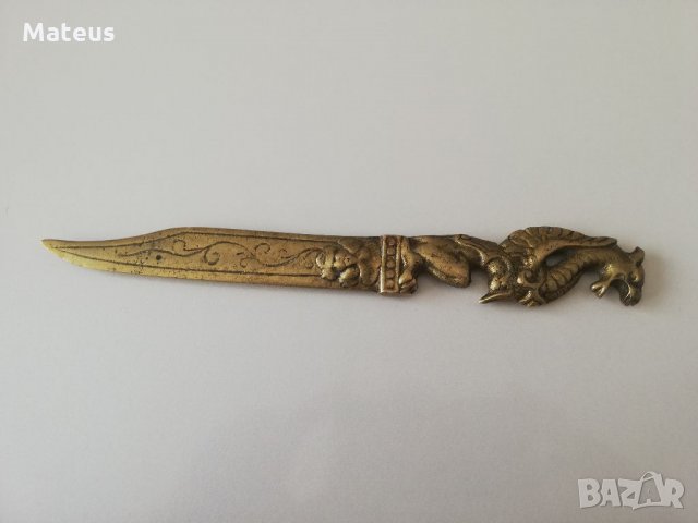 Античен китайски месингов нож за писма-рядък и уникален, снимка 13 - Антикварни и старинни предмети - 33753241