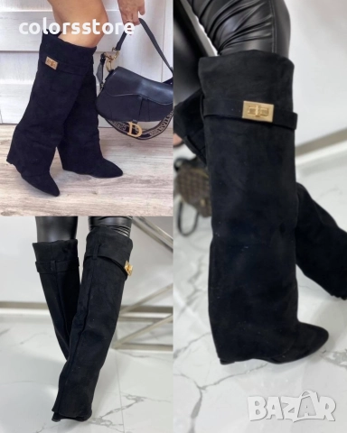 Ботуши на платформа - черен велур - K-40