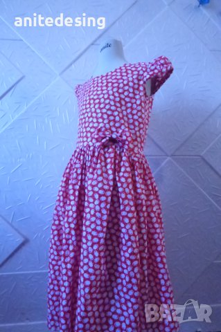 Елегантна детска рокличка в червено и бяло от памук, снимка 1