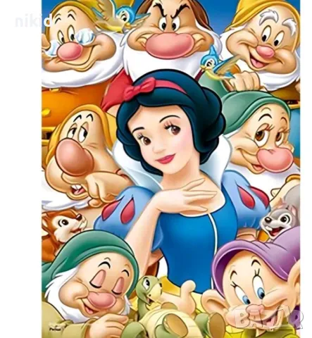 Снежанка и Седемте джуджета детски 5D гоблен диамантен картина мозайка направа по схема с камъчета, снимка 2 - Гоблени - 49294231