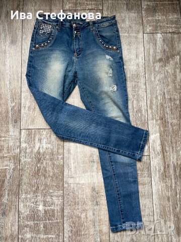 Нови дълги дънкови панталони накъсани  висока талия еластични М размер , снимка 3 - Дънки - 40368313
