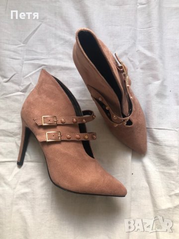 Дамски велурени боти на ток - пепел от рози, снимка 1