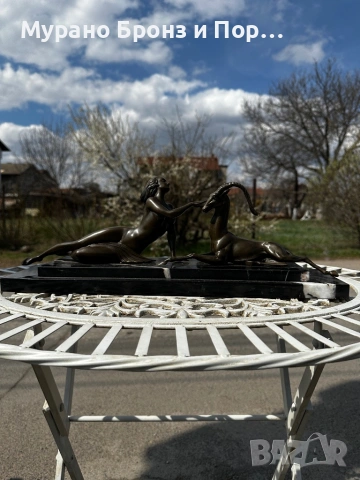 Уникален АРТ ДЕКО Бронз „Жена с Антилопа“ – Автор: M. BOURAINE (6.5 кг / 50 см), снимка 4 - Антикварни и старинни предмети - 53983488