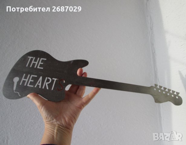  45 см китара за стена the hearts, микрофон - метал, пано, фигура, снимка 4 - Декорация за дома - 29125349