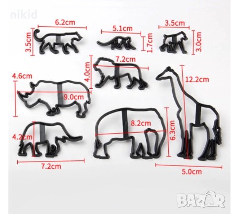 8 бр Зоо животни пластмасови резци печат форми украса фондан торта декор, снимка 2 - Форми - 23988119