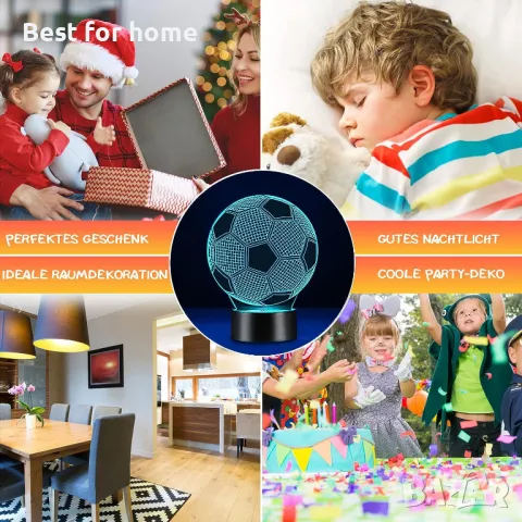 3D лампа многоцветна с достанционно - Футболна топка, снимка 4 - Детски нощни лампи - 47732040