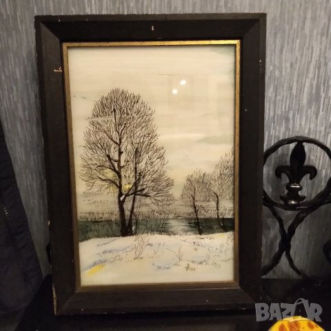 Картина с дървена рамка рисувана върху стъкло , снимка 2 - Картини - 38015325