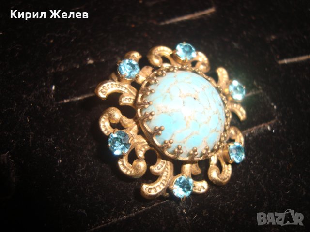 ТЮРКОАЗЕНА БЕЛ ЕПОК СКЪПОЦЕННА БРОШКА БРОНЗ ПОЗЛАТА 20-те ГОДИНИ със САПФИР КРИСТАЛИ 10072, снимка 13 - Други - 30665988