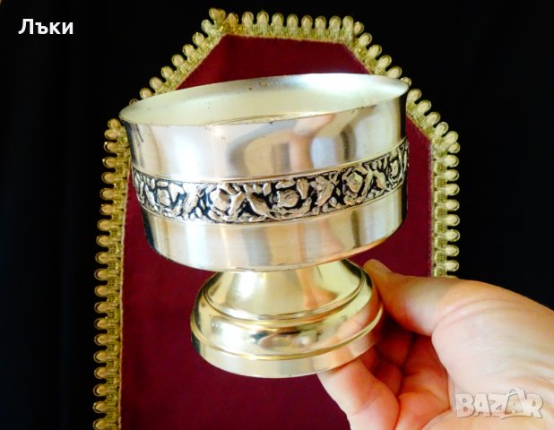 Немска посребрена чаша,бокал с рози 300 мл. , снимка 6 - Антикварни и старинни предмети - 30207634