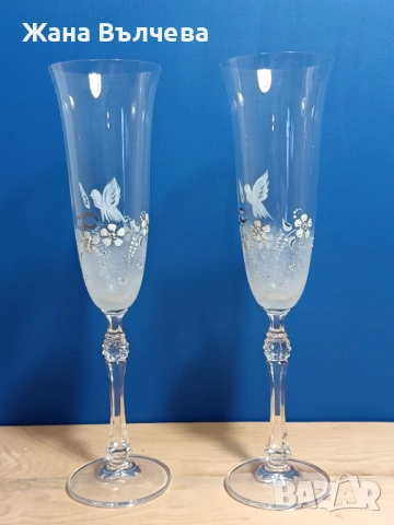 Сватбени ритуални чаши Е3 - ръчно рисувани, снимка 2 - Сватбени аксесоари - 54057520