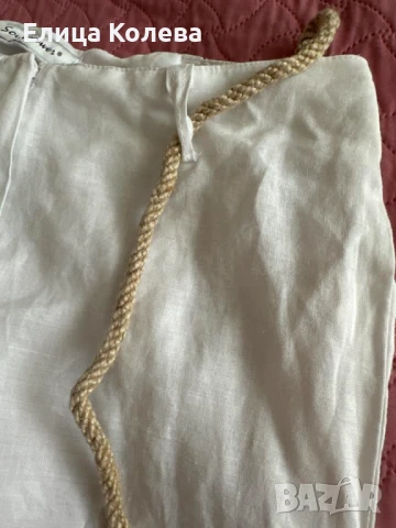 Бял ленен панталон с колан, размер S, снимка 5 - Панталони - 51201916