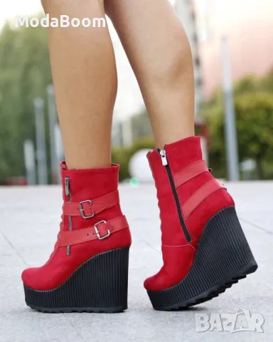 Боти на платформа - Велур