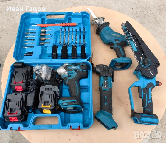 комплект Машини Гайковерт, резачка, Мулти шлайф и саблен трион 3 батерии 