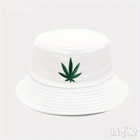 БЯЛА шапка тип идиотка изобразена марихуана, снимка 1 - Шапки - 44462354