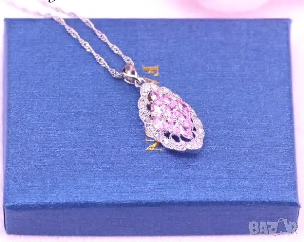 Луксозен сребърен комплект с лилав сапфир, снимка 3 - Колиета, медальони, синджири - 47932782