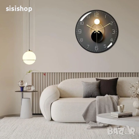 Стилен интериорен часовник (30 см) – Черен мат с изпъкнал стъклен корпус 4442, снимка 3 - Стенни часовници - 53978331