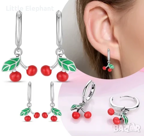 Сребърни висящи обеци череши,luxery design jewelry,колекция"Summer vibes/нови