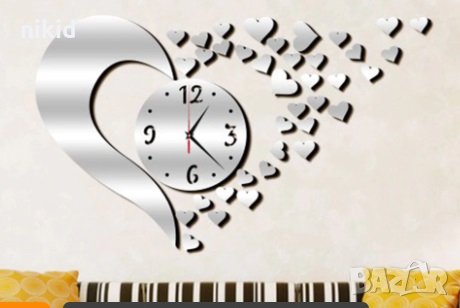 сърце сърца огледален стенен часовник уникален атрактивен дизайн 3D Свети Валентин стена, снимка 4 - Стенни часовници - 17397297