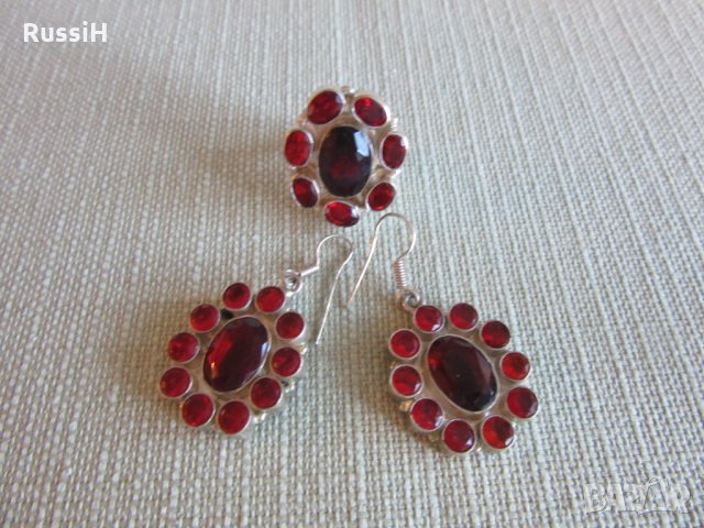 Комплект с гранати - обеци и пръстен, снимка 3 - Бижутерийни комплекти - 35503647