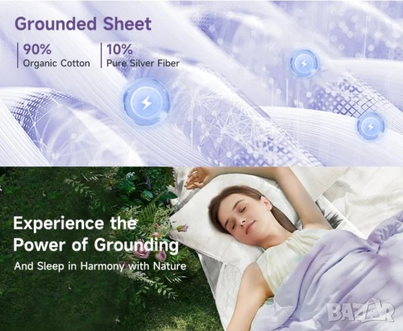 Заземяваща Aнтистатична Надматрачна Подложка за Заземяване на Леглото Платнище с 10% Сребърни Нишки, снимка 3 - Други - 50896494