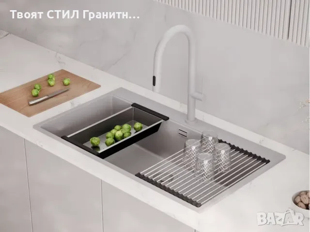 Сива кухненска гранитна мивка Осло 90 XXL Top 880 x 500 мм