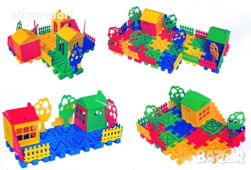 Конструктор къщички 500 г ел. в плик. Комплектът съдържа цветни елементи - стени, покриви, врати