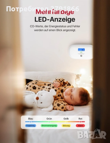 X-Sense Интелигентен WI-FI детектор за въглероден оксид XC0C-iR Сертифициран от TÜV Rheinland, снимка 12 - Овлажнители и пречистватели за въздух - 52297351