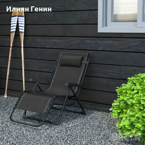 Сгъваем шезлонг Outsunny с облегалка за глава, регулируема облегалка в 5 посоки, издържа до 120 кг,, снимка 4 - Градински мебели, декорация  - 50361319
