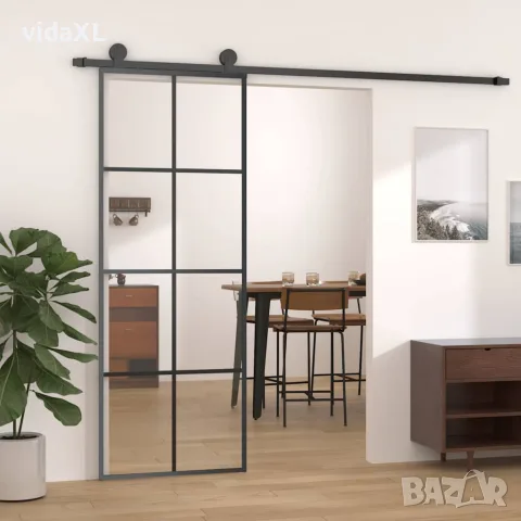 vidaXL Плъзгаща се врата, черна, 76x205 см, ESG стъкло и алуминий, снимка 2 - Входни врати - 56146204
