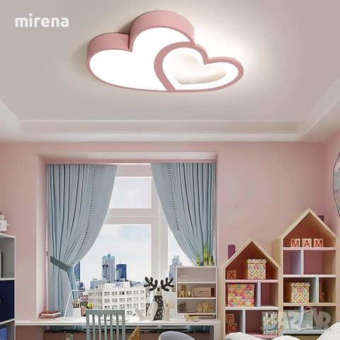 Двойна ЛЕД LED таванна лампа с форма на сърце розово дистанционно 220, снимка 2 - Лед осветление - 51546988