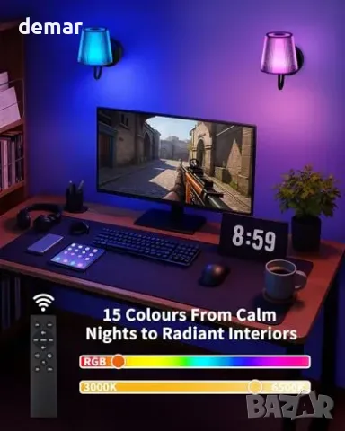 Смарт аплик LED Luminex Wall Lights, акумулаторна RGB с дистанц., снимка 7 - Смарт домашни устройства (Smart Home) - 55850516