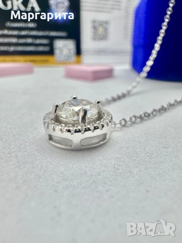 Сребърно колие с мойсанит (диамант) 1 карат, снимка 6 - Колиета, медальони, синджири - 51531365