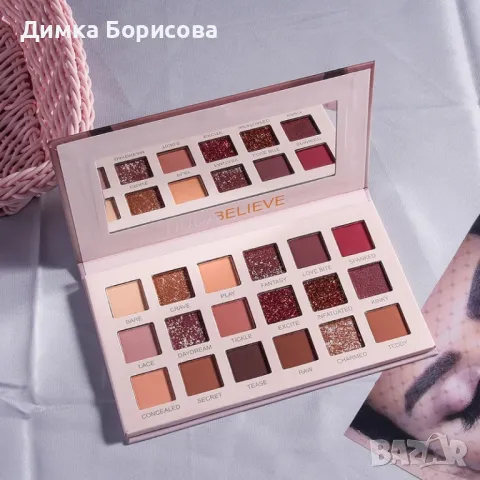 Палитра сенки за очи с 18 нюанса и огледало, снимка 5 - Козметика за лице - 47653111