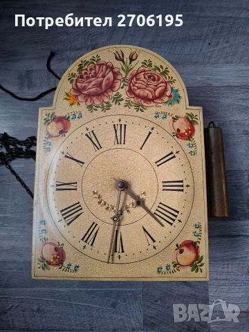 Винтидж механичен стенен часовник с ръчно рисуван циферблат , снимка 2 - Антикварни и старинни предмети - 53098483