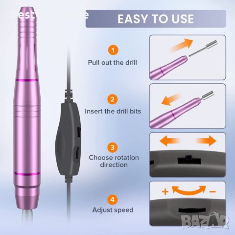 Професионални пили за нокти 20 000 RPM,11 свредла,комплект за маникюр и педикюрс регулируема скорост, снимка 2 - Други - 40237075