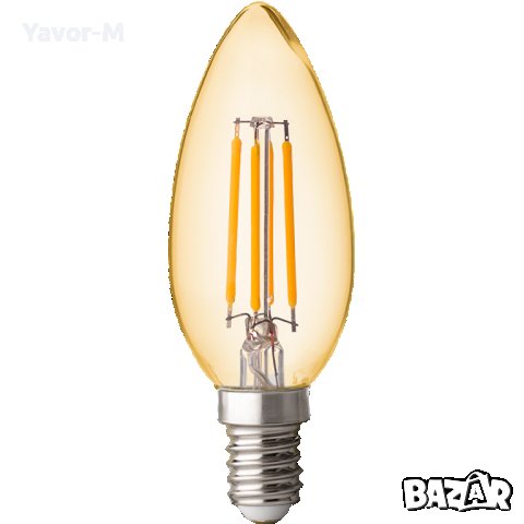 LED Filament Лампа, Конус, Димираща, 4W, E14, 2500K, 220-240V AC, Амбър, Ultralux -  LFC41425D