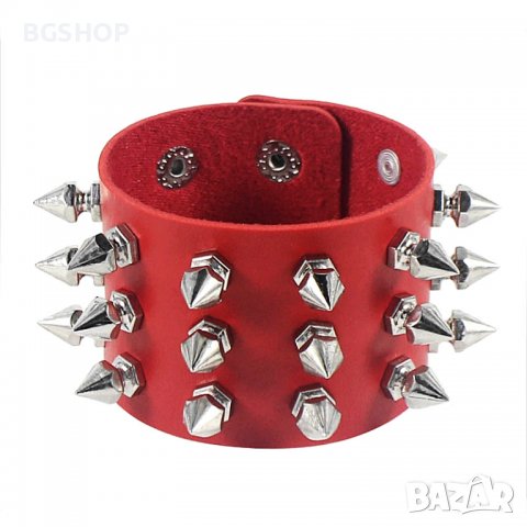 Gothic / Metal Style гривна с шипове 3 реда - Red, снимка 1 - Други - 37803802